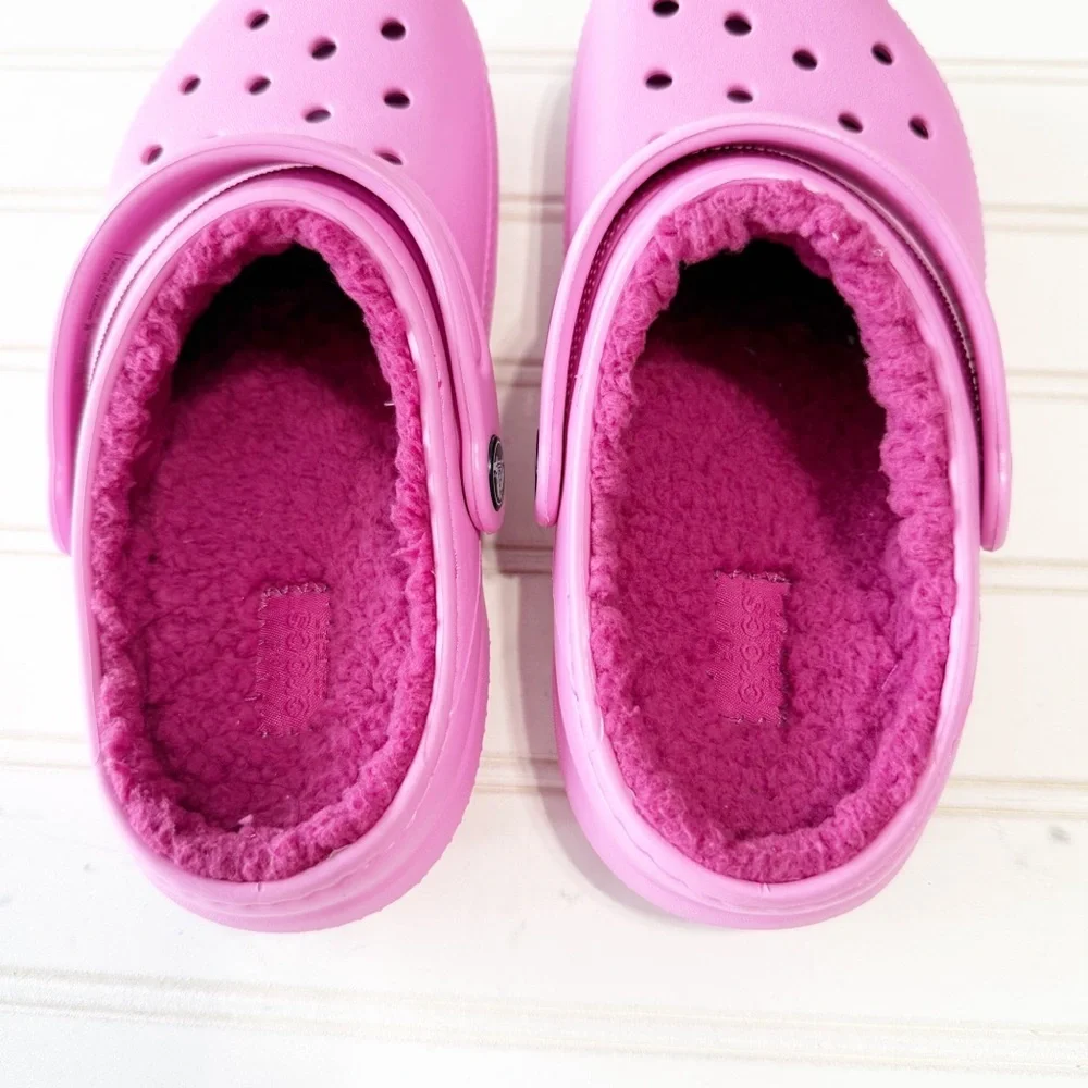Kids Dark Pink Fuzzy Crocs
